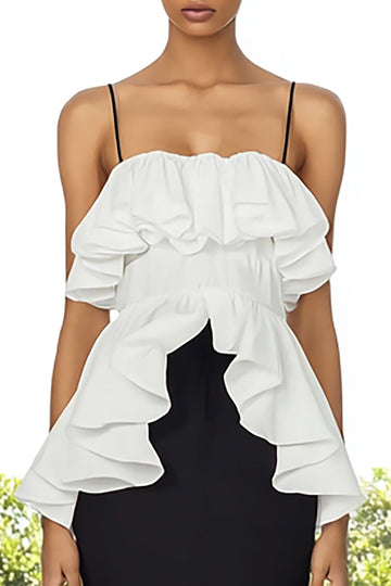 Svart och vit sjöjungfru volanger rynkad lång formell klänning